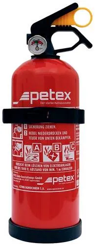 Petex 43970000 Feuerlöscher für SUV und Pkw - Zuverlässiger ABC-Dauerdrucklöscher nach DIN EN3, aus hochwertigem Stahlblech, ideal für Auto, Haushalt oder Büro, inklusive praktischer Halterung.