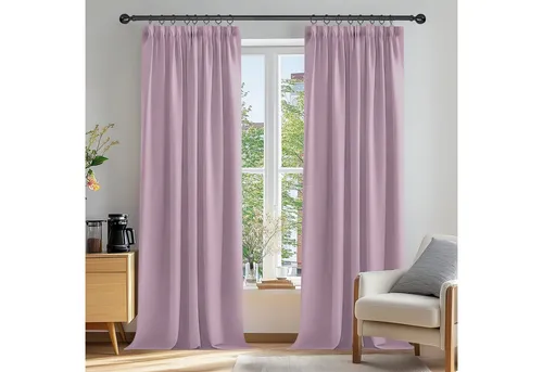 Deconovo Verdunkelungsvorhänge 175x140 cm, Hellpink, 2er Set - Hochwertige blickdichte Gardinen aus 100% Polyester, ideal für ungestörten Schlaf und Wärmeisolierung. Einfache Montage mit Kräuselband – perfekt für Schlafzimmer und Wohnzimmer.