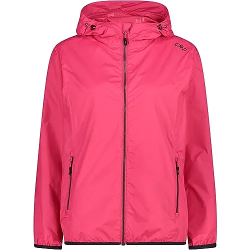 CMP Woman Jacket Rain FIX Hood fragola (B880) 40 - Funktionsjacke für Damen, wasserdicht mit 5000 mm Wassersäule und verstellbarer Kapuze. Ideal für Outdoor-Aktivitäten und kompakt verstaubar in der praktischen Kompressionstasche.