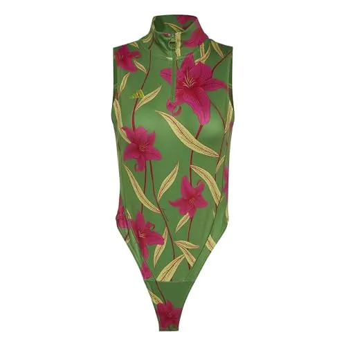 ADIDAS Damen Body x FARM RIO BODYSUIT - Stylischer Body von adidas x FARM Rio, der Fashion und Sportlichkeit vereint. Mit lockerer Passform, hohem Halsausschnitt und weichem Interlock-Gewebe für angenehmen Tragekomfort – ideal für sportliche Aktivitäten und lässige Outfits.
