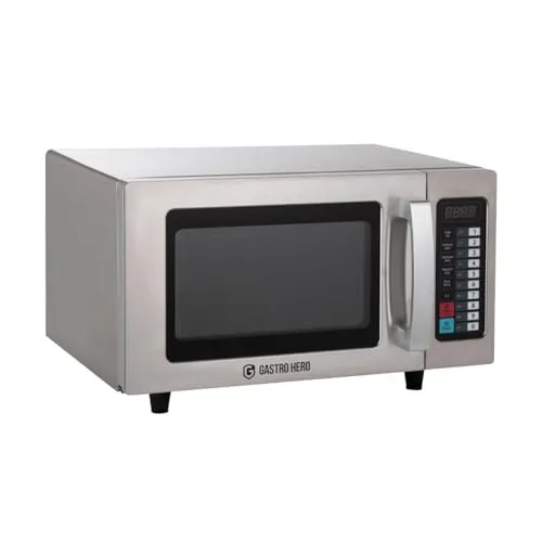 GastroHero Mikrowelle ECO 1000 W - Mikrowelle aus hochwertigem Edelstahl, ideal für Großküchen mit LED-Display, verschiedenen Garstufen und leistungsstarkem Magnetron für effizientes Kochen.