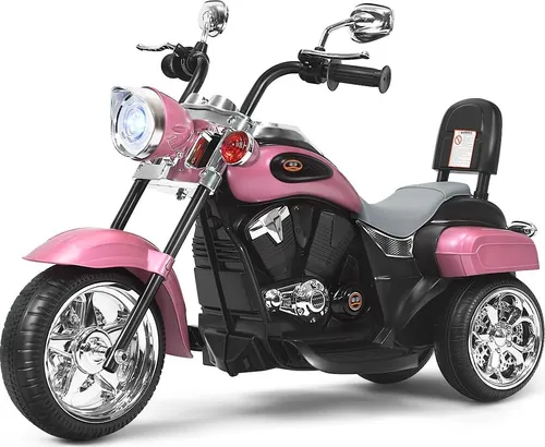 COSTWAY 6V Elektro Motorrad Kinder mit verstellbaren Scheinwerfer, Dreirad Elektromotorrad mit Sound, Hupe, Rückspiegel, Pedale, Geschwindigkeit 2,5-3 km/h (Rosa)