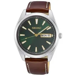 Seiko Herren-Uhr Quarz Edelstahl mit Lederband SUR449P1 - Armbanduhren für Herren mit kratzfestem Saphirglas, robustem Edelstahlgehäuse und hochwertigem Lederarmband für maximalen Tragekomfort.