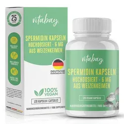 Vitabay Spermidin Kapseln 6mg - Hochdosierte vegane Nahrungsergänzung - Multivitaminpräparate & Mineralien - Hochdosierte 6mg Spermidin aus biologischen Weizenkeimen, laborgeprüft und vegan, ideal zur Unterstützung Ihrer täglichen Gesundheitsroutine.