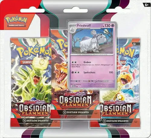 Pokemon Karmesin & Purpur Obsidianflammen Blister 3-er Pack Friedwuff - TCG OVP Packs, entdecke die neuesten Pokémon Karten im praktischen 3-er Pack für spannende Duelle und Sammelspaß!