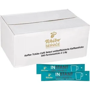Tchibo Kaffee Cafe Select Kaffeesticks, entkoffeinierter löslicher Kaffee - Instantkaffee, 500 Portionssticks für schnellen Genuss ohne Koffein. Milder, feinaromatischer Geschmack - einfach mit heißem Wasser aufgießen und genießen.