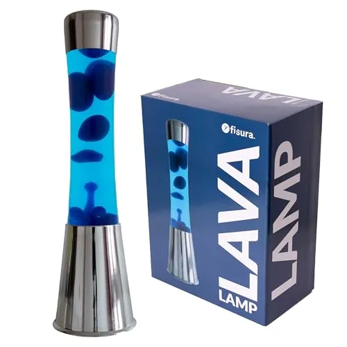 FISURA - Lavalampe mit blauer Flüssigkeit und Lava. Verchromte silberne Basis, Ersatzbirne. Maße: 11 x 11 x 39,5 cm, Blau, Chrom