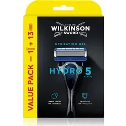 Wilkinson Sword Hydro 5 Rasierer für Männer - Rasierer für Herren mit 5 Karbon-beschichteten Klingen für eine gründliche Rasur und wasseraktiviertem Gel für bis zu 2 Stunden Feuchtigkeit, ideal für empfindliche Haut.