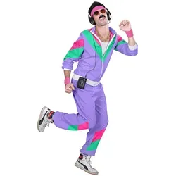 Carnival Party 80er Jahre Trainingsanzug Kostüm - Faschingskostüm in Lila und Rosa, 2-teilig mit Sweatjacke und Hose, ideal für Fasching und Karneval - bringe den Retro-Style zurück!