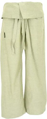 Thai Fischerhose aus fester Baumwolle - salbe - Hosen im Ethno Style, aus 100% Baumwolle, fair gehandelt in Nepal. Ideal für Yoga und Freizeit, in Unigröße und entspanntem Schnitt.