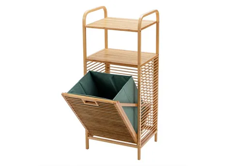 GOPLUS Badregal mit Wäschekorb aus Bambus - Praktisches Badregal mit abnehmbarem Wäschekorb aus robustem Bambus. Ideal zur Aufbewahrung von Handtüchern und Badaccessoires. Freistehend und ohne Montage, perfekt für jedes Badezimmer.