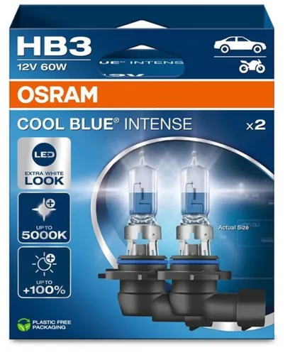 Osram Glühlampe HB3 12V 60W P20d Cool Blue INTENSE NextGen. 5000K +100% Duo 2St. - Autobeleuchtungen mit bis zu +100% mehr Sicht und Cool Blue Intensität für bessere Sicherheit und Stil.