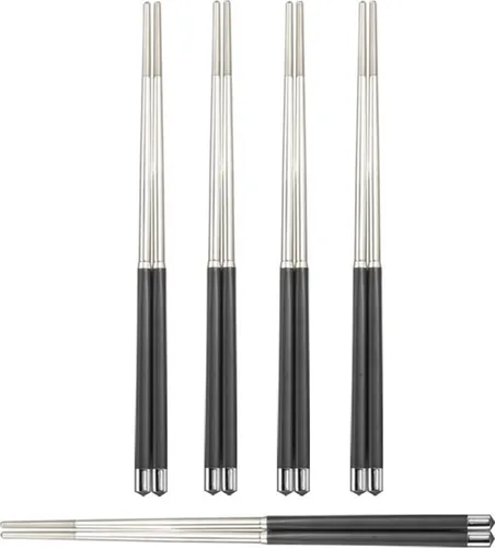 Paar Chinesische Essstäbchen Set aus Edelstahl | edle Sushi Stäbchen Spülmaschinenfest und Rostfrei | Wiederverwendbare 24,3cm Chopsticks für Asiatisches Geschirr Besteck 5
