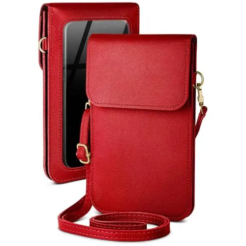 moex Handytasche zum Umhängen für Samsung Galaxy S23 – Kleine Handtasche mit Handyfach und Sichtfenster, 2 zusätzliche Fächer - Handy Umhängetasche Damen, Amarantrot