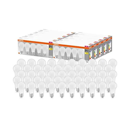 Osram LED Classic A60 8W/827 E27 FR – 50er Pack Warmweiß - Effiziente Osram LED Classic A60 Leuchtmittel im 50er Pack. Mit 8 W ersetzen sie herkömmliche 60 W Glühlampen und bieten sofort helles, warmweißes Licht. Ideal für Wohnräume und Büros, langlebig bis zu 10.000 Stunden.