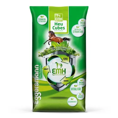 EMH Heu Cubes Sack 20 kg - Pferdefutter: Sonnengetrocknete Heu-Cubes als kompletter Heuersatz, ideal für Pferde mit Zahnproblemen und zur Verbesserung der Nährstoffaufnahme.