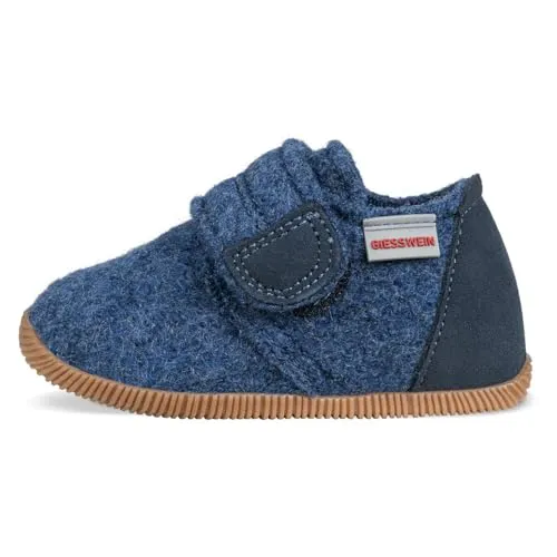 GIESSWEIN Kinder-Hausschuhe Oberstaufen - Warme Filz-Pantoffeln mit Slim-Fit Sohle - Hausschuhe aus 100% Wolle, atmungsaktiv und hautfreundlich. Rutschfeste Gummisohle für optimalen Halt und perfekt für schmale Kinderfüße mit flexiblem Klettverschluss.