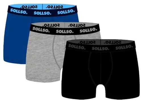 SOLLSO Boxershorts 3er Pack Herren Bio Baumwolle Unterhosen Herren ohne störendes Label Größe M - XXL (DE/NL/SE/PL, Alphanumerisch, XL, XXL, Regular, Regular, Schwarz/Grau/Blau)