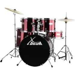 XDrum Semi 20" Studio Schlagzeug Lipstick Red - Schlagzeug Set für Einsteiger, inklusive Drumsticks, höhenverstellbarem Hocker und Drumschule, schnell aufzubauen und ideal für kreative Musikstunden.