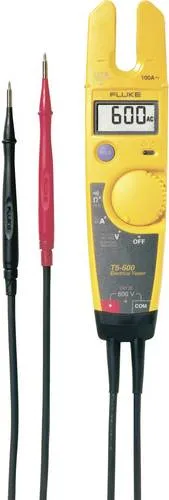 Fluke T5-600 Zweipoliger Spannungsprüfer - Zuverlässiger Spannungsprüfer für CAT III 600V mit LCD-Anzeige, ideal für schnelle Stromprüfungen ohne Unterbrechung des Stromkreises. Praktische Messleitungsaufbewahrung auf der Rückseite.