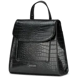 Puccini Rucksack "Timeless" in Schwarz – Stilvoll und Praktisch - Eleganter Rucksack aus Kunstleder mit Krokodilleder-Optik. Verstellbare Schulterriemen und Magnetverschluss für einfache Handhabung. Ideal für den Alltag!