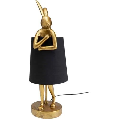 Kare Design Tischlampe Animal Rabbit Gold/Schwarz – Originelle Hasenleuchte für Wohnräume - Charmante Tischlampe in Gold und Schwarz mit humorvollem Hasen-Design. Ideal für Schlafzimmer oder Sideboard, sorgt für warmes Licht und setzt stilvolle Akzente. Hochwertige Materialien: Kunstharz und Leinen.