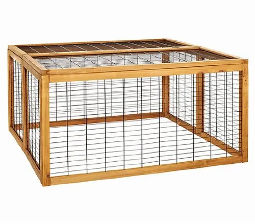 Dehner Freilaufgehege Rolf mit aufklappbarem Dach - Kleintiergehege & Käfige für draußen, bietet viel Platz zum Spielen und schützt vor Ausbrechen und natürlichen Feinden dank robustem Holzrahmen und Metallgitter.