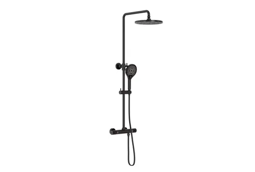 Duschsäule Thermostat 4011 PRO - Elegantes Design in Schwarz - Komplettset mit Handbrause und Regenduschkopf. Hochwertige Materialien, rutschfeste Drehgriffe und praktische Anti-Kalk-Düsen für ein komfortables Duscherlebnis.