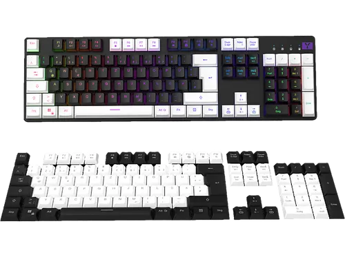 ISY IGK-6000 Gaming Tastatur, Mechanisch, Outemu Red - Gaming Tastatur mit mechanischen Outemu Red Switches, ideal für präzises Gaming und schnelles Tippen, Kabelgebunden in Schwarz/Weiß.