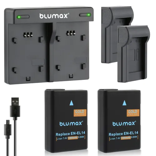 2x Akku + Lader für Nikon EL-EL14  D3300  D5500 D5600 P7700 P7800 1300 mAh