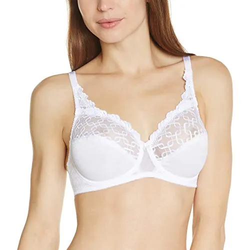 Minimizer-BH TRIUMPH "Letizia W01 X" - Damen, Gr. 75, Cup B, Weiß - Funktionsunterwäsche: Minimizer-BH von TRIUMPH, der die Brust optisch um eine Cup-Größe verkleinert, mit leicht transparentem Obercup und grafischer Spitze für einen eleganten Look.
