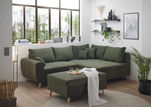 ED EXCITING DESIGN Ecksofa Calanda L-Form, mit Hocker & 3 Zierkissen