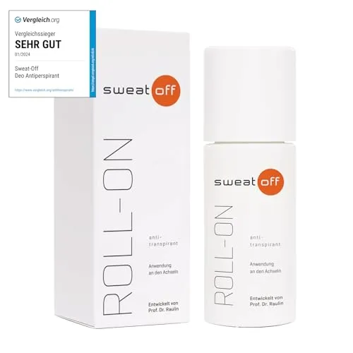 Sweat-Off Antitranspirant Roll On 50ml - Effektiver Schutz gegen Schwitzen - Deo Roll-On für Männer und Frauen, stoppt zuverlässig starkes Schwitzen und Geruchsbildung, entwickelt in Deutschland, vegan und tierversuchsfrei.