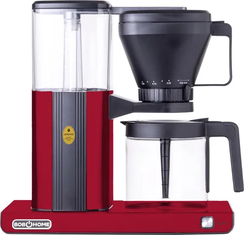 Bob Home Rote Filterkaffeemaschine Perfect Cafe mit Warmhaltefunktion - Kaffeemaschinen mit perfekter Brühtemperatur von 94-96°C für aromatischen Filterkaffee, inklusive automatischer Abschaltung und umweltfreundlichem wiederverwendbarem Filter.