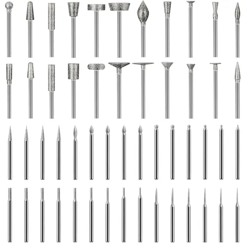 Diamant Fräser Set 52 Stück, Diamant Schleifstift Kompatibel mit Dremel Schleifaufsätze Rotary Tool Zubehör mit 3mm Schaft Passform Für Glas, Edelstein, Jade Detail Polieren Gravieren, Perle Bohren