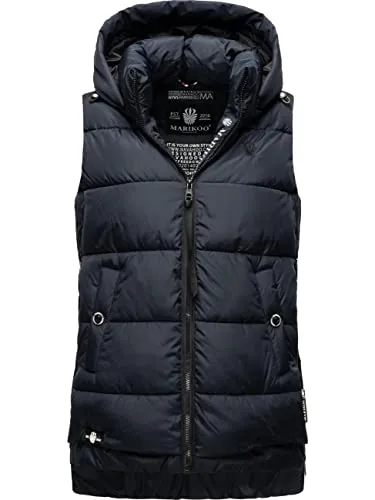 MARIKOO Damen Winter Steppweste Zarinaa Navy Gr. M - Funktionsjacken: Modische ärmellose Steppweste mit abnehmbarer Kapuze, wasserabweisend und ideal für kalte Tage, perfekt für Outdoor-Aktivitäten.