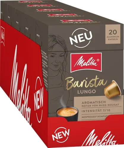 Melitta Barista Kaffeekapseln Lungo, 100 Stück, Intensität 7/10 - Genieße vollmundigen Kaffeegenuss mit Melitta Barista Kaffeekapseln. Kompatibel mit Nespresso Maschinen – für einfachen Komfort und besten Geschmack. Sorgfältige Röstung in Deutschland sichert höchste Qualität.