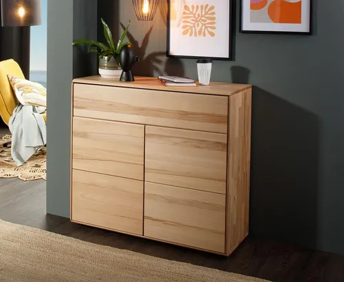 Main Möbel Kommode Messina 100x91cm aus massivem Kernbuche - Schubladenkommoden mit elegantem Design und innovativer Tip-On-Funktion für komfortables Öffnen. Nachhaltig aus hochwertigem Massivholz gefertigt, bringt sie natürlichen Charme in jedes Zuhause.