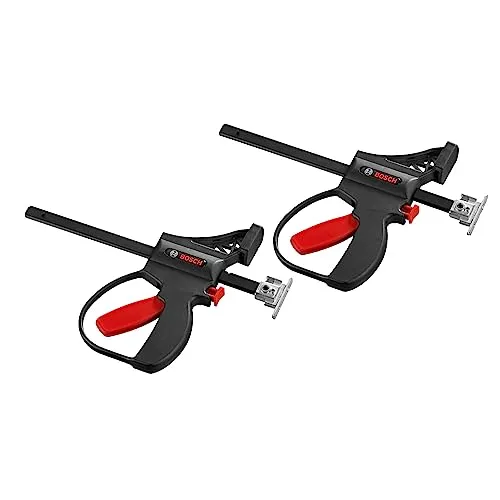 Bosch Einhandzwinge FSN KZW - 2 Stück Klemmzwingen für Führungsschienen, rutschfeste Schutzkappen für sicheren Halt und Spannweite 120 mm
