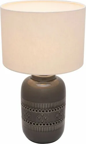 Pauleen Gleaming Beauty Tischleuchte handgefertigt Beige Grau Keramik Boho Look Stoff E27 48224
