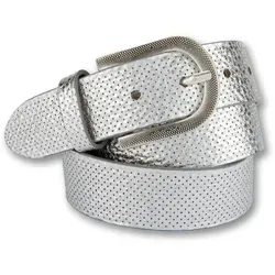 Eleganter Ledergürtel mit Pixel-Look, Gr. 90, Silber - Gürtel von BERND GÖTZ im Antik-Look, stufenlos verstellbar durch Metall-Dornschließe. Hochwertiges, langlebiges Material, ideal für schicke und legere Outfits.