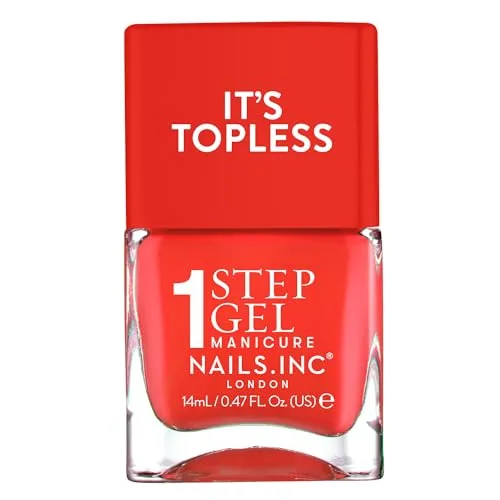 Nails Inc Topless Jennifer (Korallen-rot) – Gel-Nagellack ohne UV – 1-Schritt-Maniküre mit ca. 8 Tagen Halt – Schnelltrocknend, vegan & 21-free – Für Kinder & Erwachsene – ohne Base Coat & Top Coat