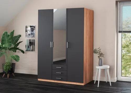 priess Kleiderschrank Amsterdam mit LED-Beleuchtung - Moderner Kleiderschrank mit viel Stauraum. Optional mit effektvoller blauer LED-Beleuchtung. Erhältlich in verschiedenen Größen, kunststoffbeschichtete Oberflächen und praktische Inneneinteilung.