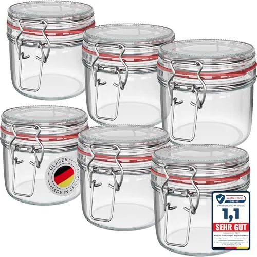 Wellgro Vorratsglas Einmachgläser mit Bügelverschluss (6-tlg) - Praktische 400 ml Einmachgläser mit Bügelverschluss für die sichere Aufbewahrung von Lebensmitteln. Ideal zum Fermentieren und für die Küche.