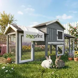 zooprinz großer moderner Hasenstall - Zweistöckiger Kaninchenstall aus massivem Vollholz, wetterfest und einfach zu reinigen mit hoher Kotschublade