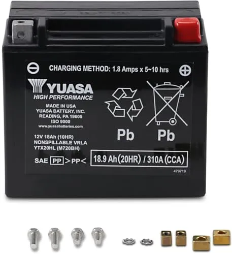 Yuasa Batterie SLA AGM YTX20HL-BS, Auslaufsicher - Motorradbatterie mit langlebigem Design, hält bis zu dreimal länger als herkömmliche Batterien und minimiert Säureleckagen.