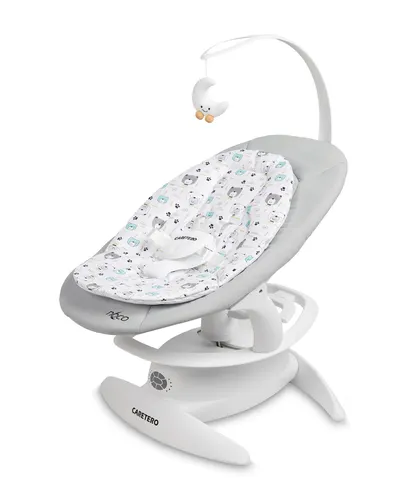 CARETERO NOCO Elektrische Babywippe für 0-12 Monate, Grau - Die CARETERO NOCO Babywippe vereint Schaukel- und Liegefunktion in einem kompakten Design. Flexibel nutzbar mit 360° drehbarem Sitz, verstellbarer Rückenlehne und sanften Klängen für entspannte Momente.