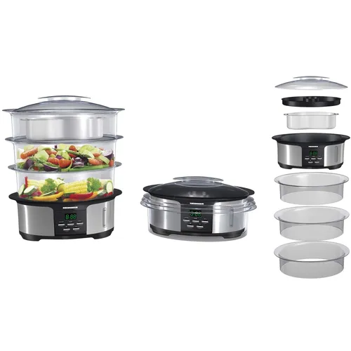 Heinner Master Collection HSA-1000XMC Dampfgarer 12 L, 3 Ebenen, 1000 W, Digital, Auto-Off, Schwarz/Silber