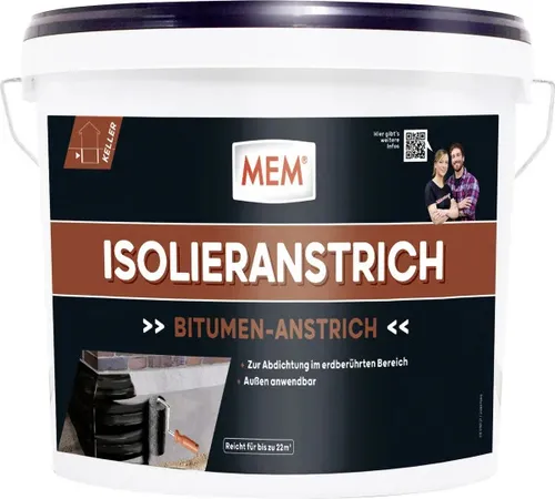 MEM Bitumen Isolieranstrich 10 l - Wandabdichtung mit langanhaltendem Schutz, ideal zum Abdichten und Isolieren von feuchten Wänden.