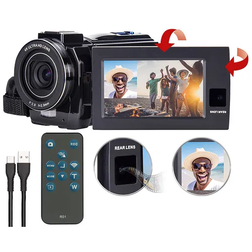 Somikon Videocam: Dual-Lens-4K-UHD-Camcorder mit Sony-Sensor und FHD-Rückkamera